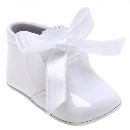 Baby Girls White Pram Boots With Ribbons