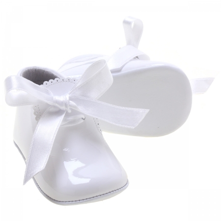 Baby Girls White Pram Boots With Ribbons #2