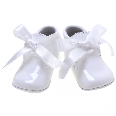 Baby Girls White Pram Boots With Ribbons #3