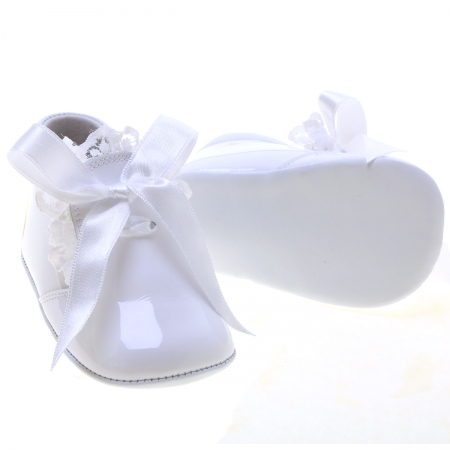 Baby Girls White Pram Boots With Frilly And Ribbon Lace #2