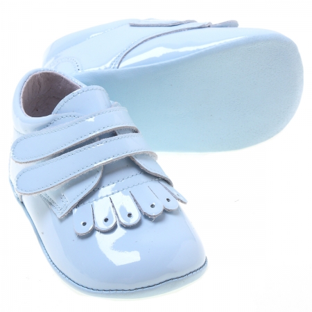 Baby Boys Baby Blue Patent Pram Shoes With Double Strap #2