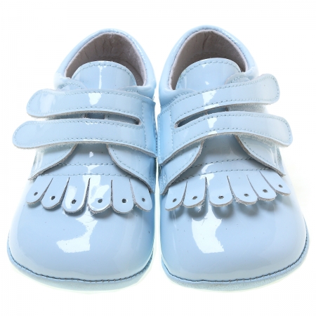 Baby Boys Baby Blue Patent Pram Shoes With Double Strap #3