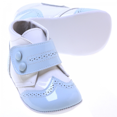 Baby Boys High Ankle Support Baby Blue And White Patent Shoes #2