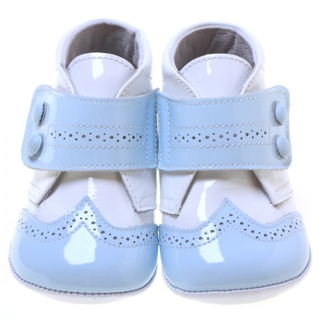 Baby Boys High Ankle Support Baby Blue And White Patent Shoes #3