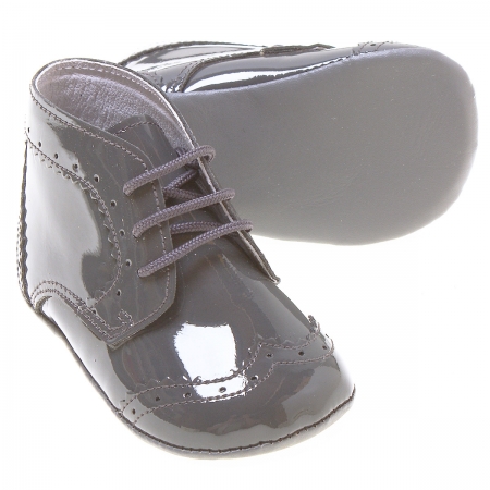 Baby Boys Lace Up Grey Shoes In Patent Leather #2