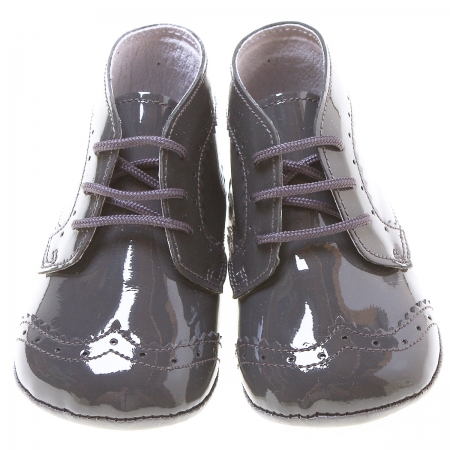 Baby Boys Lace Up Grey Shoes In Patent Leather #3
