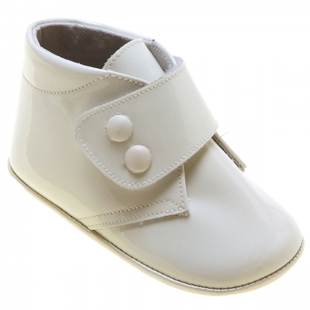 Baby Boys Ivory Patent Velcro Fastening Pram Shoes High Ankle Support