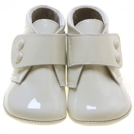 Baby Boys Ivory Patent Velcro Fastening Pram Shoes High Ankle Support #2