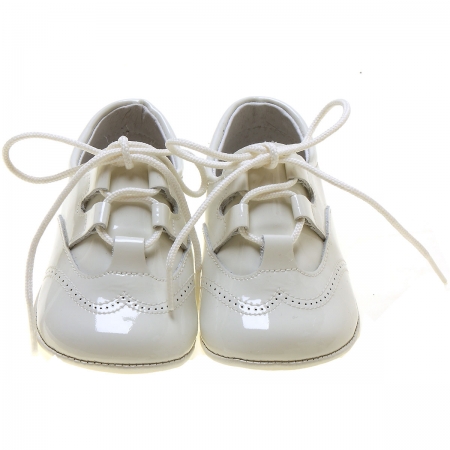 Baby Boys Ivory Patent Brogue Style Pram Shoes #2