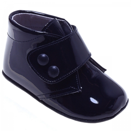Baby Boys Navy Patent Velcro Fasterning Pram Shoes