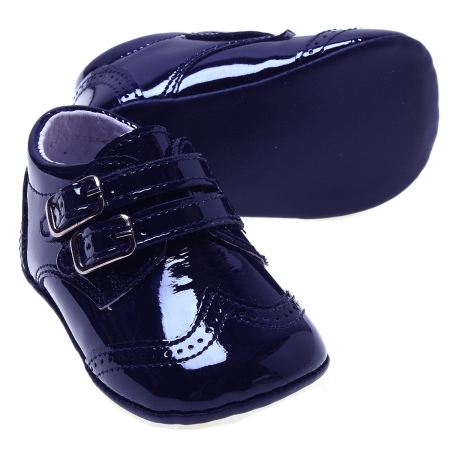 Baby Boys Navy Patent Double Strap Pram Shoes #2