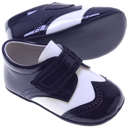 Baby Boys Navy And White Patent Pram Shoes #2