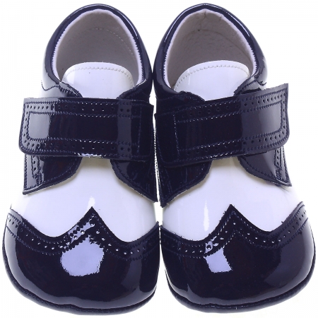 Baby Boys Navy And White Patent Pram Shoes #3