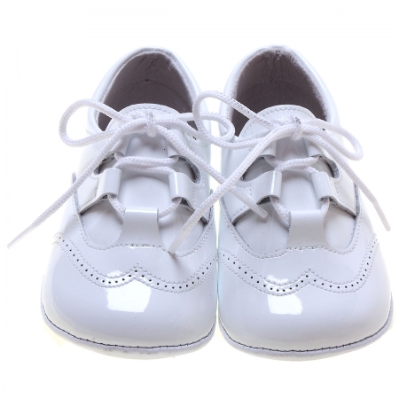 Baby Boys White Patent Brogue Style Pram Shoes #2