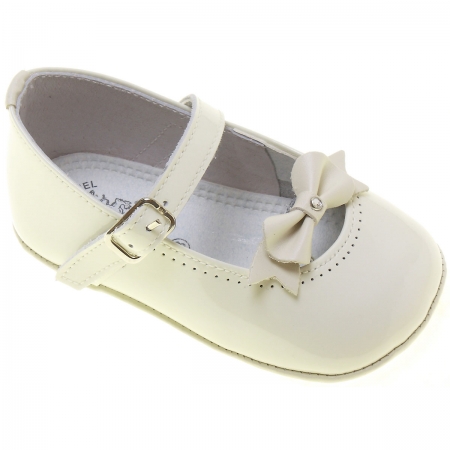 Baby Girls Ivory Patent Shoes Bow Decoration