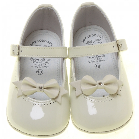 Baby Girls Ivory Patent Shoes Bow Decoration #3