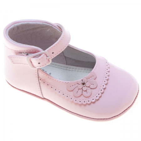 Baby Girls Pink Patent Shoes Flower Scallop Decoration