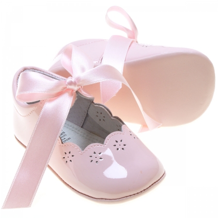 Spanish Baby Girls Pink Patent Leather Shoes With Ribbons #3