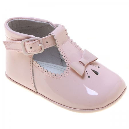 Baby Girls Pink Patent T Bar Shoes Scallop And Bow Decoration
