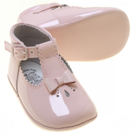 Baby Girls Pink Patent T Bar Shoes Scallop And Bow Decoration #2