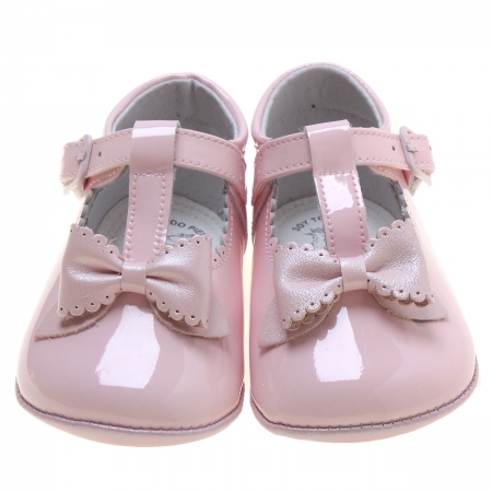 Spanish Leon Baby Girls T Bar Pink Patent Bow Shoes Scallop And Bow #3