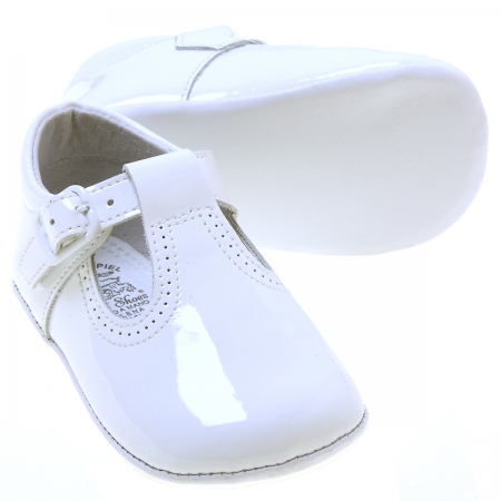 Baby T bar White Patent Pram Shoes with Buckle Fastening #2