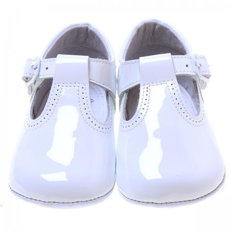 Baby T bar White Patent Pram Shoes with Buckle Fastening #3
