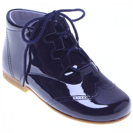 Boys Navy Patent Brogue Styled Boots
