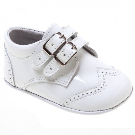 Baby Boys White Patent Double Strap Pram Shoes