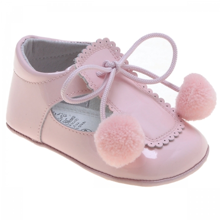 Baby Girls Pink Patent Pom Pom Shoes