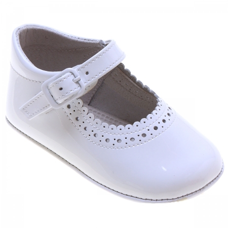 Baby Girls White Patent Shoes Scallop Edge
