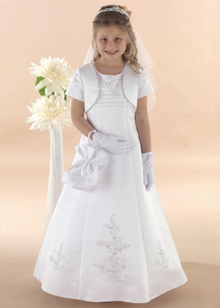Beads And Sequins Communion Dress With Bolero
