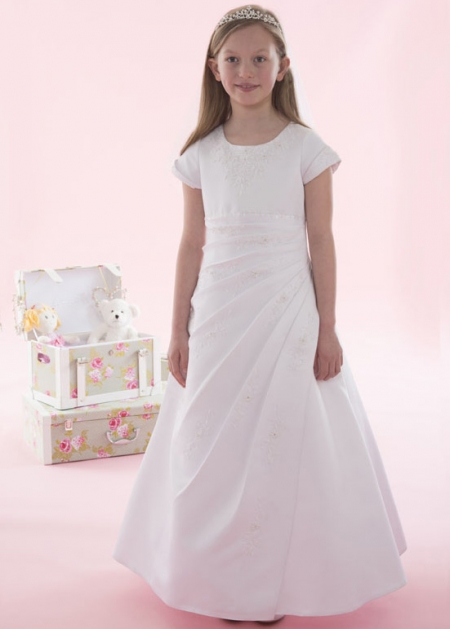 First Holy Communion Dress Beaded Satin Pleat