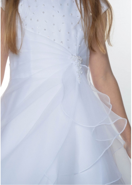 Linzi Jay Beaded Bodice Ruched Skirt White Communion Dress #3