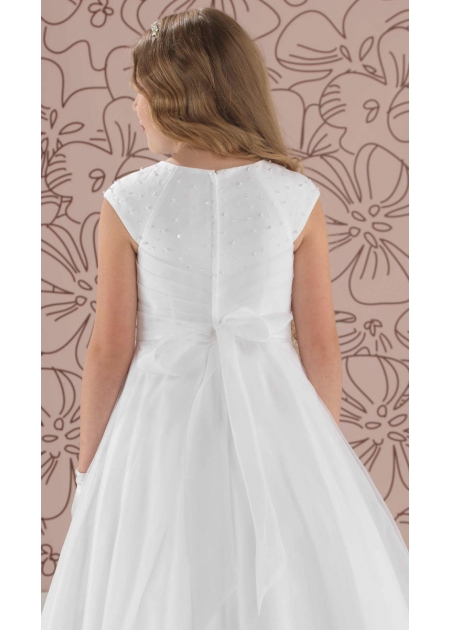 Linzi Jay Beaded Bodice Ruched Skirt White Communion Dress #4