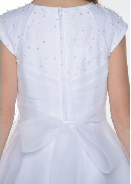 Linzi Jay Beaded Bodice Ruched Skirt White Communion Dress #5