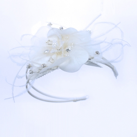 Linzi Jay White Double Satin Band Large Flowers