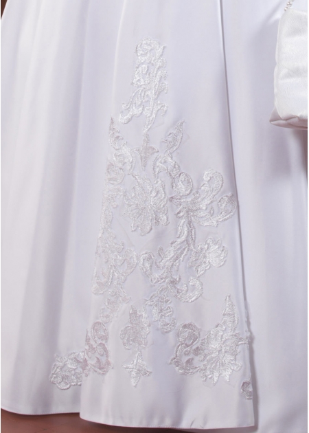 Linzi Jay Satin Scoop Collar Pleated Waistband White Communion Dress #3