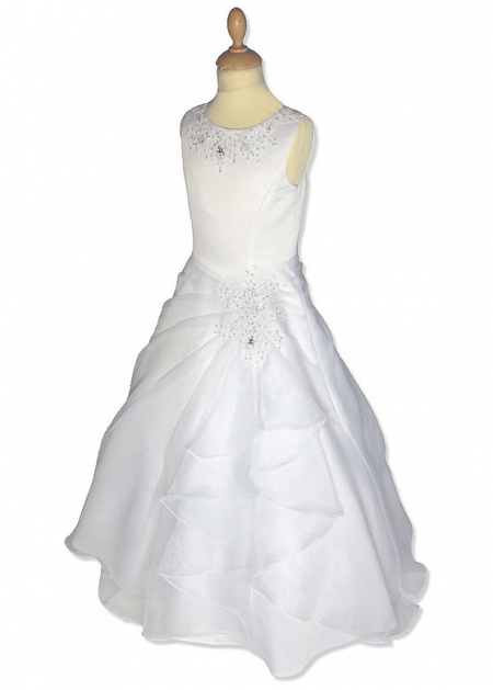 Organza Beaded First Holy Communion Dress With Drape Effect Skirt