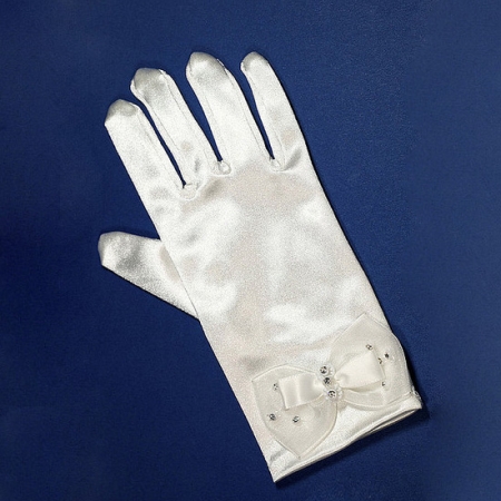 Girls White Communion Gloves With Organza Bows