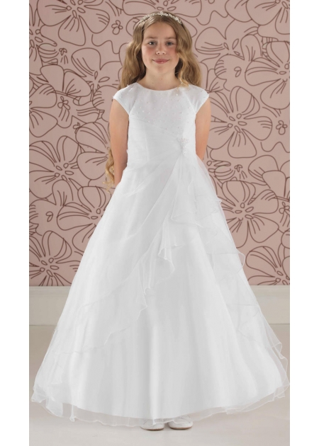 Linzi Jay Beaded Bodice Ruched Skirt White Communion Dress