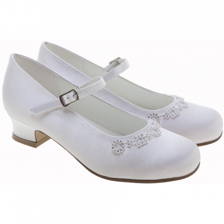 Girls White Communion Shoes Diamantes Shapes