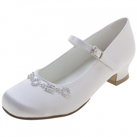 Girls White Communion Shoes Diamantes Shapes #2