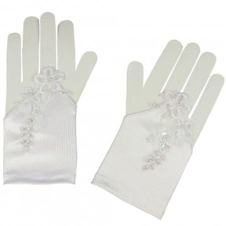 Fingerless Lace And Flowers First Communion Gloves With Beads