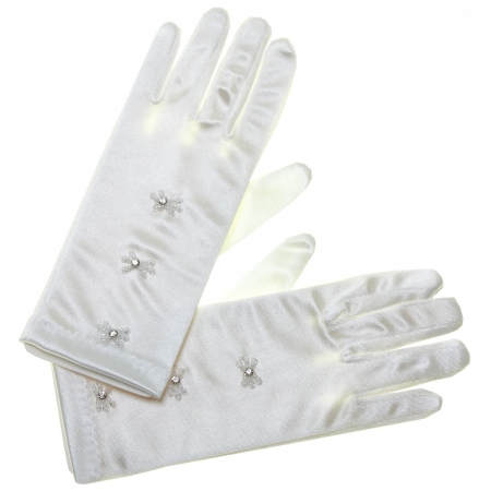 Three Diamantes White Communion Gloves