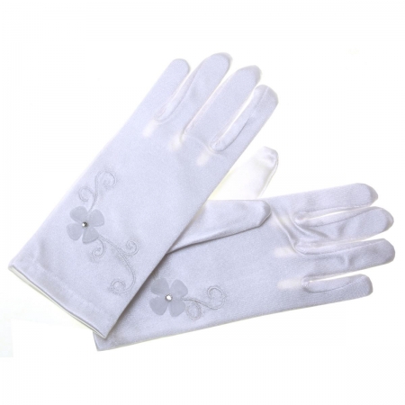 Two Flowers White Communion Gloves