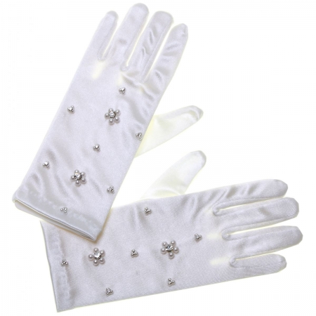 Flower Beads White Communion Gloves