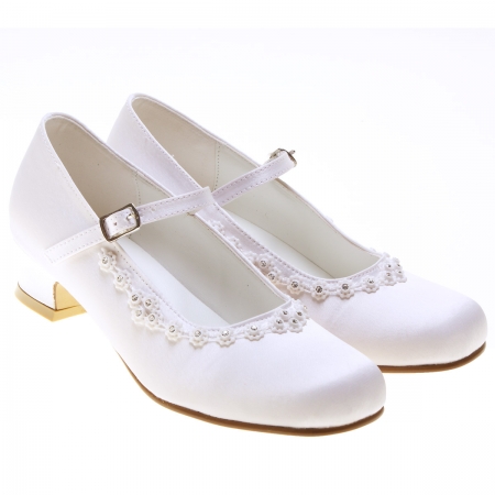 First Holy Communion Girls White Shoes With Diamante Petals #2