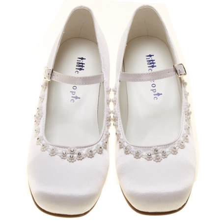 First Holy Communion Girls White Shoes With Diamante Petals #3