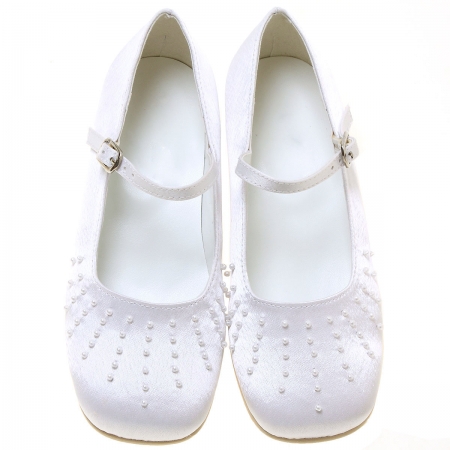 Girls First Holy Communion White Shoes With Rays Of Pearls #2